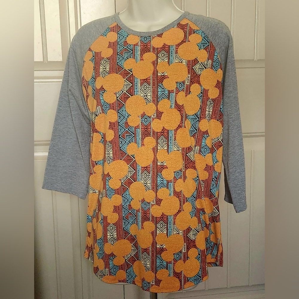 Gray and Orange Mickey Mouse Patterned LulaRoe Raglan Top